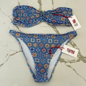 SOLID & STRIPED PATCHWORK PRINT SZ L BIKINI SET